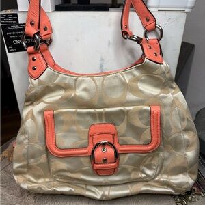 Coach Tan and Coral Shoulder Bag